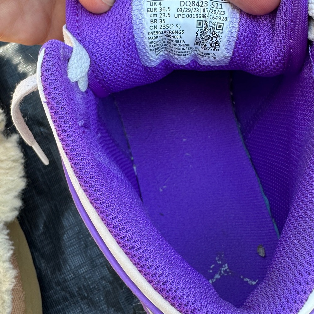 Nike Kids Air Jordan Sneakers Purple and White. Youth 4.5 = women’s 6